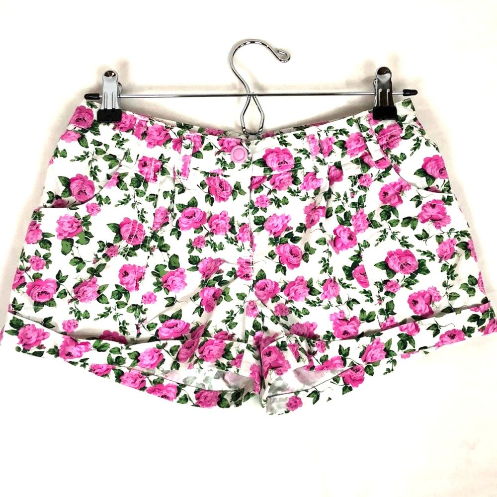 Shorts Rose Floral Pink White Size 4